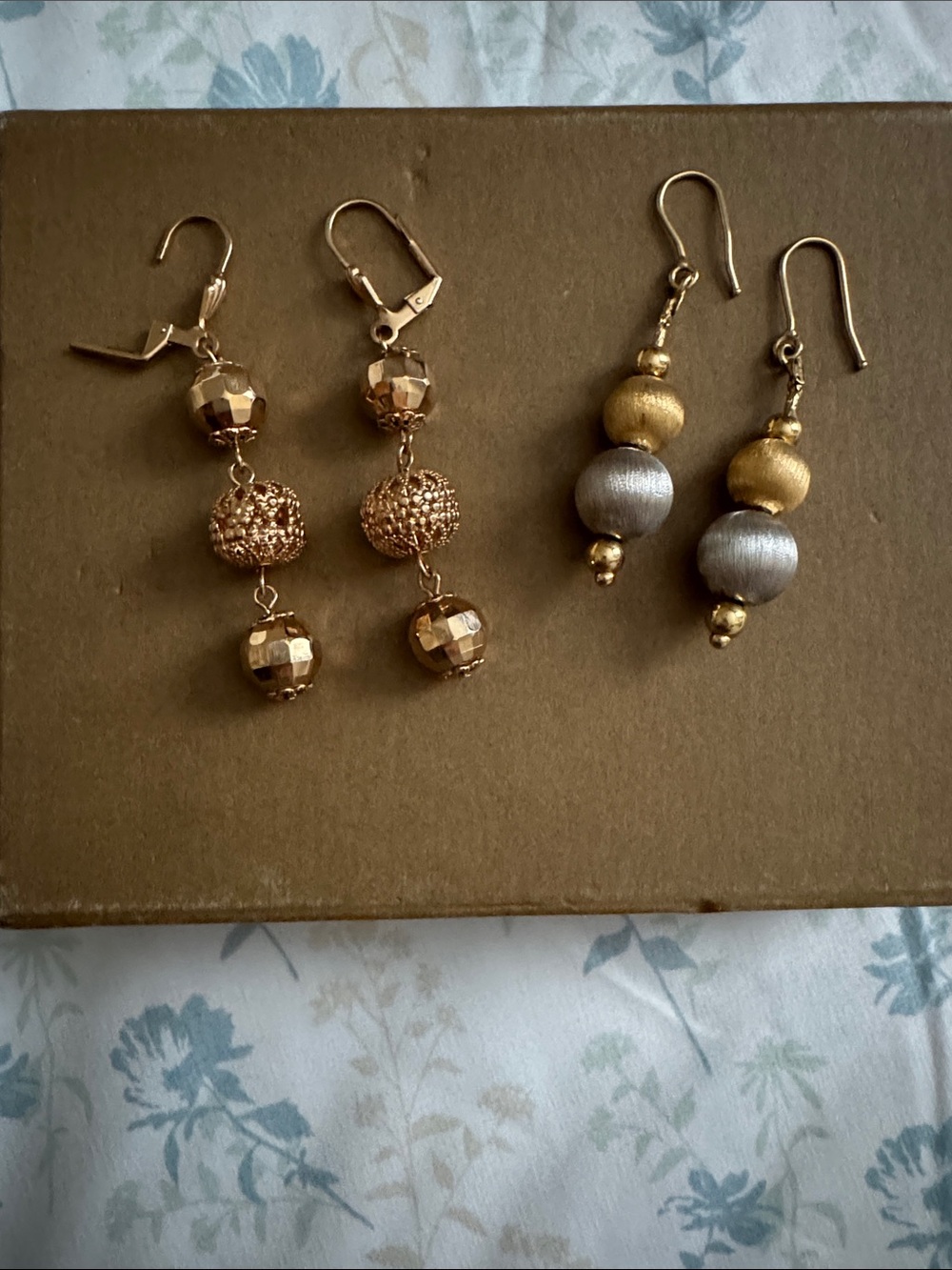 2Pairs Gold and Silver Tone Bead Drop Earrings - Women Jewelry